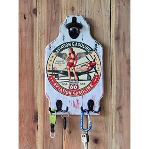 Phillips 66 Gas Wall Mount Plaque, Vintage Look, Bottle Opener, Double Hooks